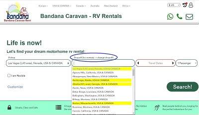 one-way Camper hire Los Angeles PRICES Example Los Angeles